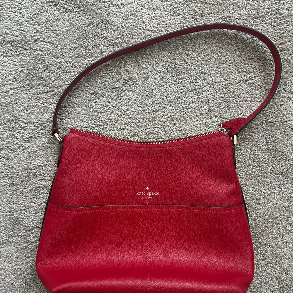 Kate Spade Red Leather Shoulder Bag with Structured Finish